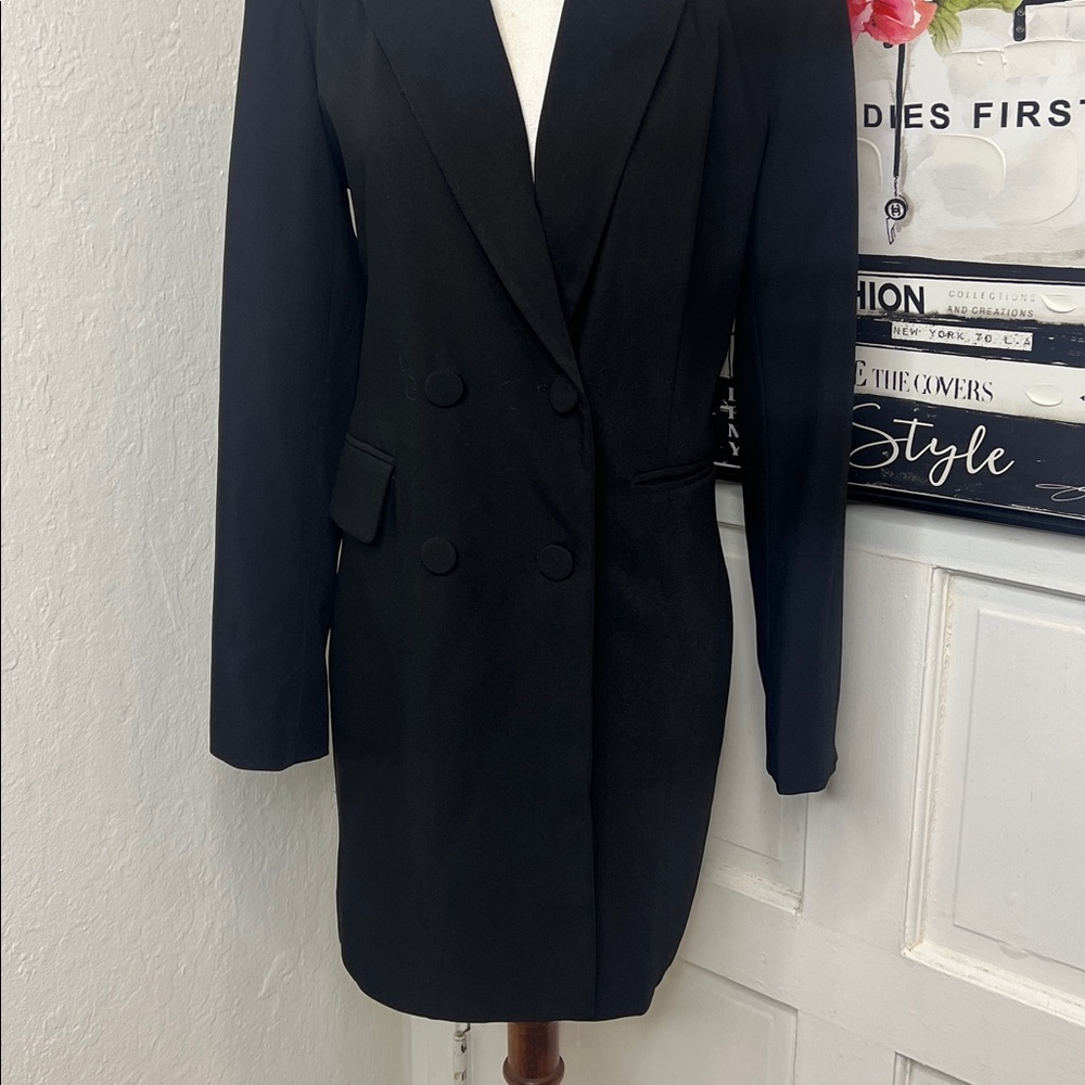 Avec Les Filles Black Double Breasted Long Blazer Size S - Picture 5 of 8